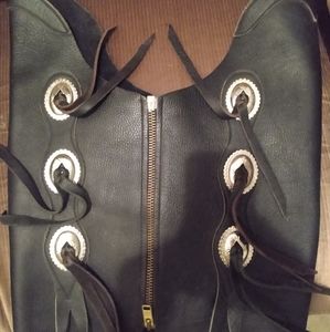 Brown Santa Fe style leather zip vest